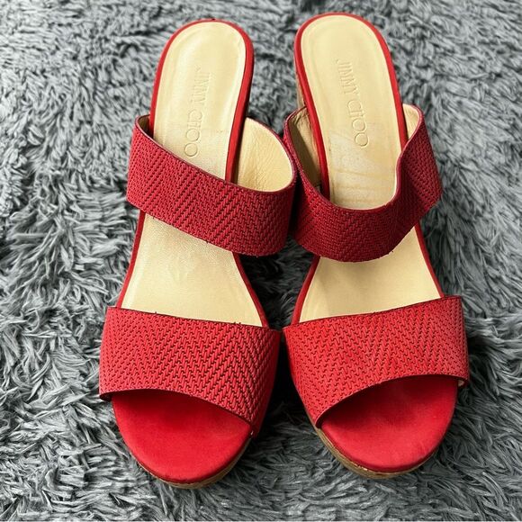 Jimmy Choo Red Strap Open Toe Wedges Size 42 (11.5) - Picture 7 of 11